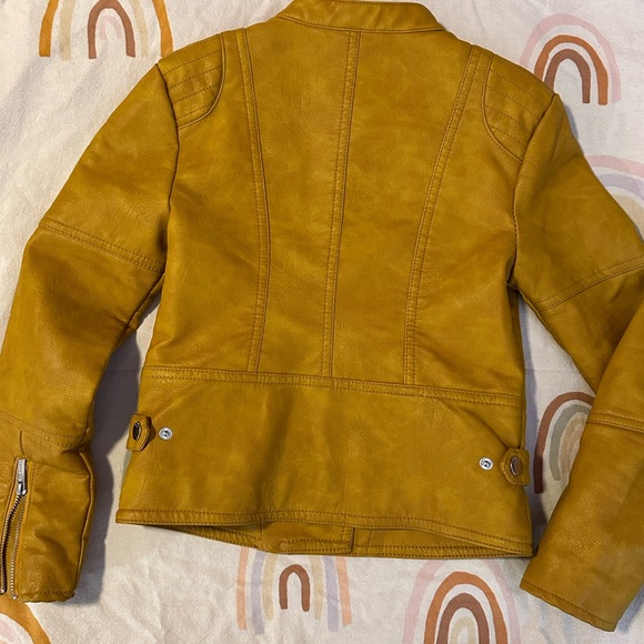 Girls habitual girl vegan leather biker jacket- mustard yellow 7/8 - Picture 4 of 4
